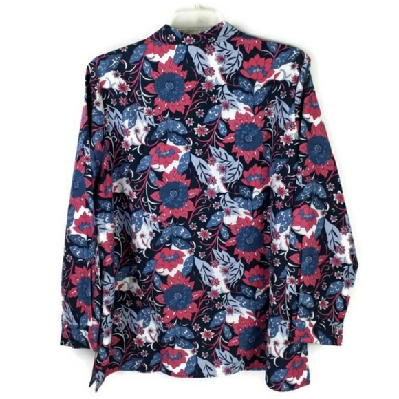 National Pink White Blue Floral Print Button Front Long Sleeve Blouse Women 22W - Picture 2 of 12